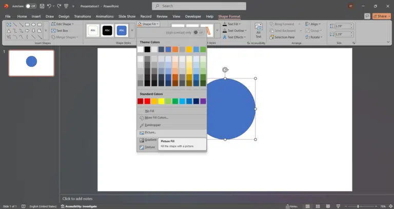 Format Shape Picture Fill option used to mask an image into a custom shape in PowerPoint