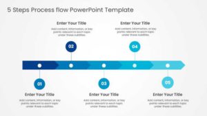 5-step process flow PowerPoint template with numbered milestone circles on a directional arrow timeline