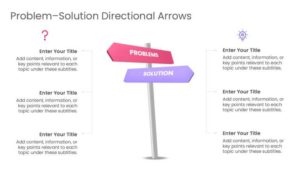 Problem-solution directional arrows PowerPoint template with signpost design for challenge and resolution slides