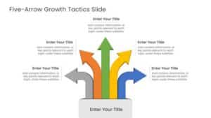 Five-arrow growth tactics PowerPoint template with arrows fanning outward for strategy overview slides