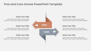 Pros and cons arrows PowerPoint template with two opposing directional arrows for comparison slides