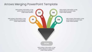 Arrows merging PowerPoint template showing four paths converging toward a shared goal