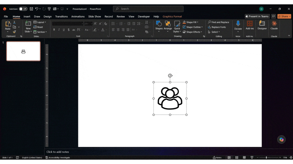 PowerPoint demonstration showing an SVG converted to editable shapes for individual customization.