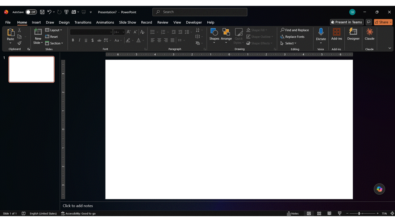 Checking the PowerPoint version under File and Account to confirm SVG support