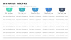 Simple table design PowerPoint template with five color-coded icon headers and seven rows for listing basic data.