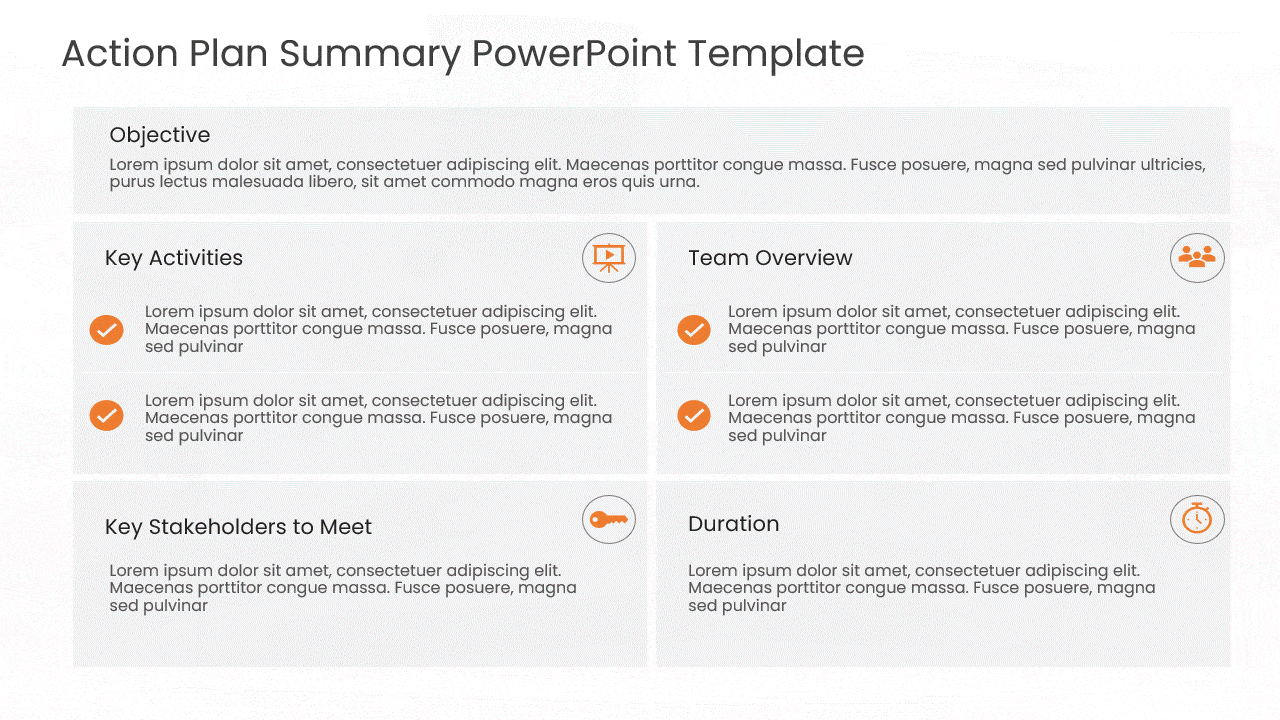 GIF showing an executive-focused action plan presentation slide example highlighting business impact, timeline, budget, ROI, and key milestones. Compatible with PowerPoint Google Slides and Widescreen 16 9