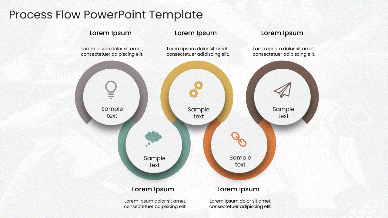 GIF showing a collection of process flow presentation slide examples with different layouts for presenting workflows, decision paths, and connected action steps. Compatible with PowerPoint Google Slides and Widescreen 16 9