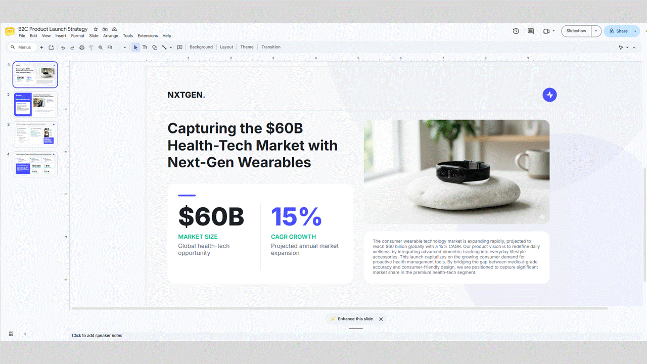 A slide before and after conversion between PowerPoint and Google Slides