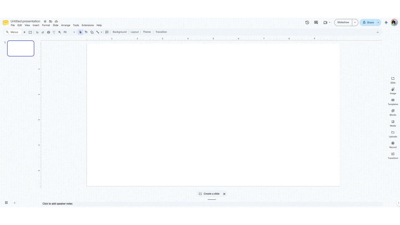 Gemini generating a presentation in Google Slides from a text prompt