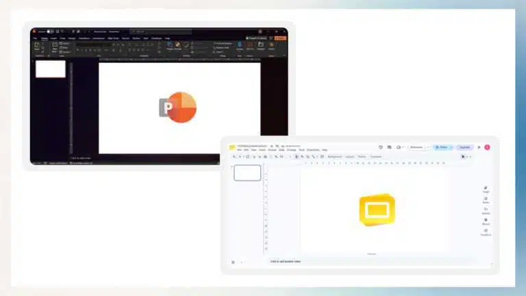 The same slide open in Google Slides and PowerPoint side by side