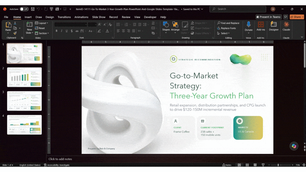 A PowerPoint slide transitioning with Morph