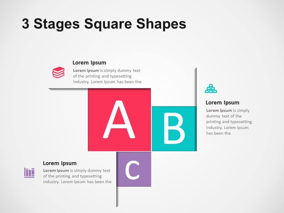 3 Stages Square Shapes PowerPoint Template & Google Slides Theme