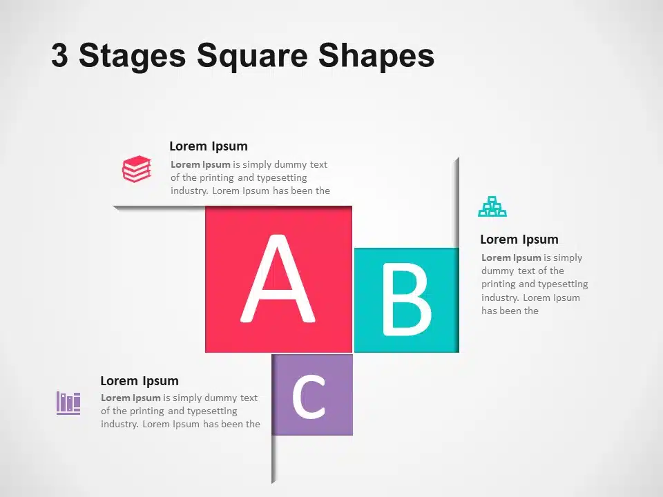 3 Stages Square Shapes PowerPoint Template & Google Slides Theme