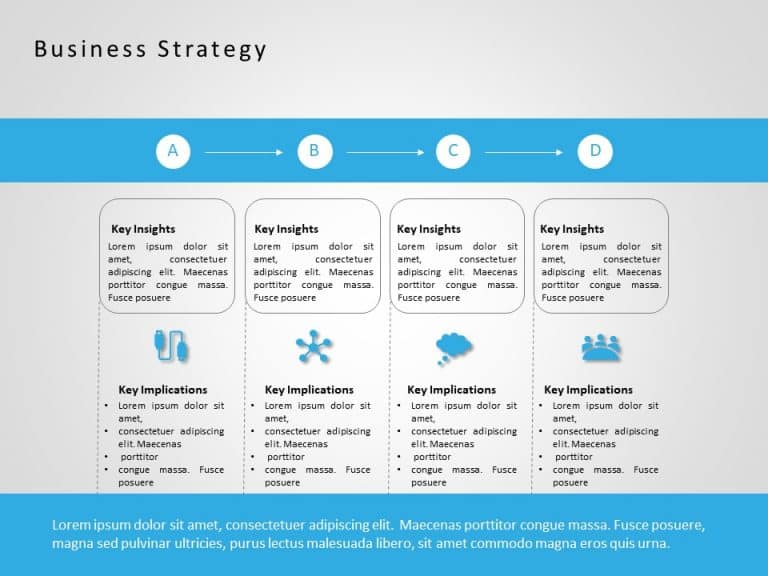 Blue Linear Business Strategy Insights Flowchart Powerpoint Template & Google Slides Theme