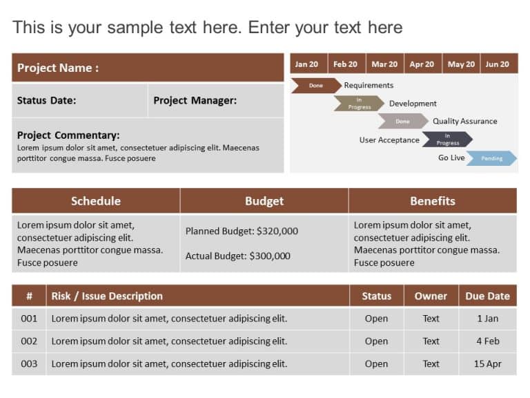 Project Status Summary Dashboard Powerpoint Template 5990