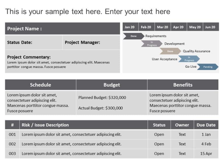 Project Status Summary Dashboard PowerPoint Template