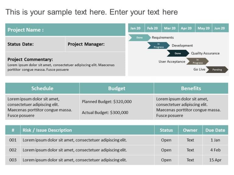 Project Status Summary Dashboard PowerPoint Template