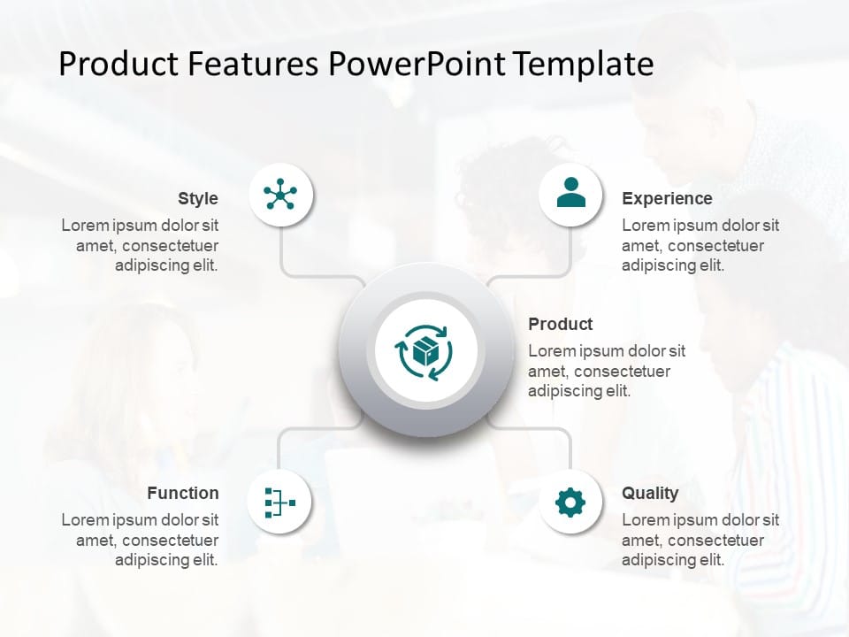 Gray Circular Product Feature Analysis Diagram with Icon Highlights ...