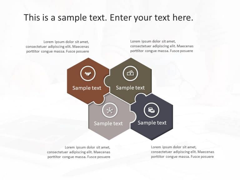 4 Steps Hexagon Puzzle Strategy PowerPoint Template | SlideUpLift