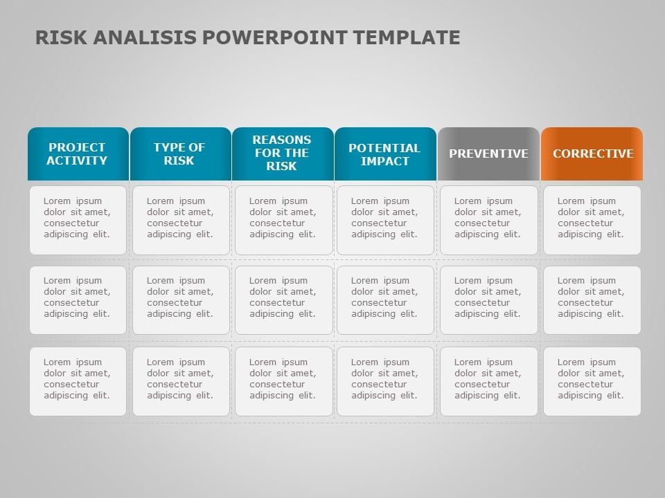 Risk Analysis Table in Gray and Teal Blocks Slide Template