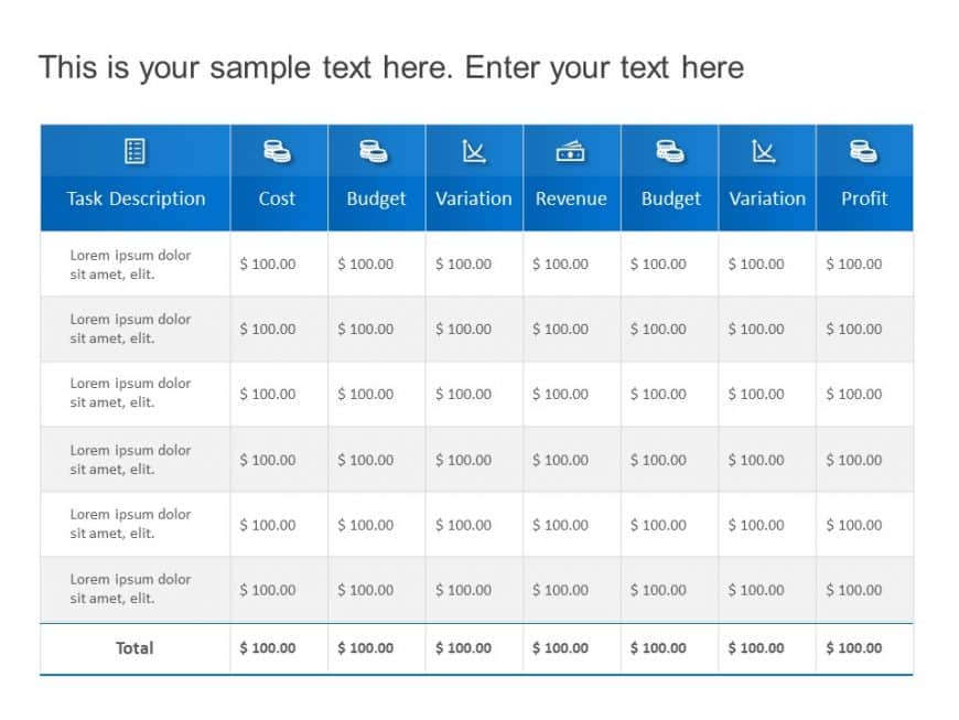 Budget Finance Table PowerPoint Template