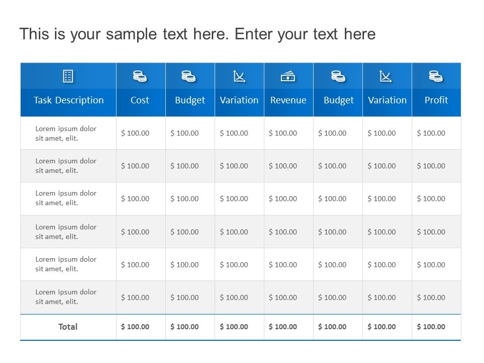 Finance Table Examples Budget Finance Table PowerPoint Template