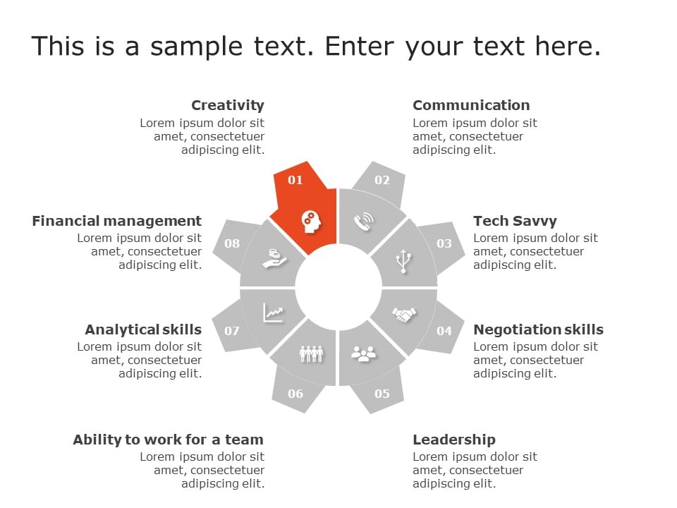 Gray Circular Skills Wheel Infographic with Red Highlight Powerpoint ...