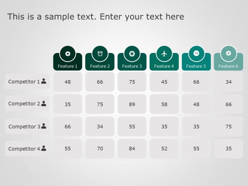 6 Numerical Comparison Table PowerPoint Template