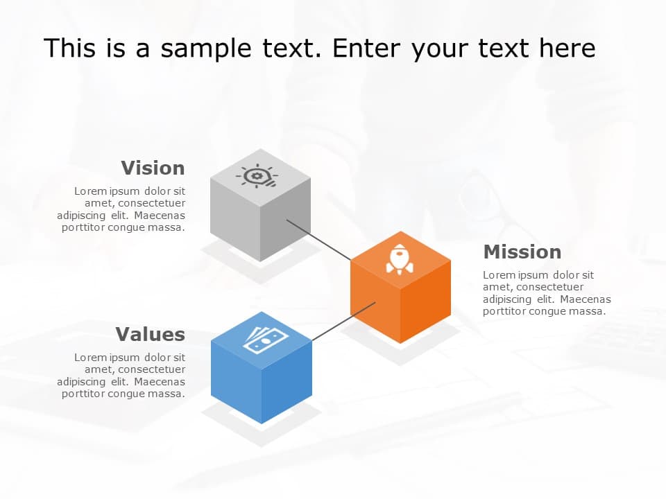 3D Cube Mission-Vision-Values Diagram in Orange, Blue, and Gray ...