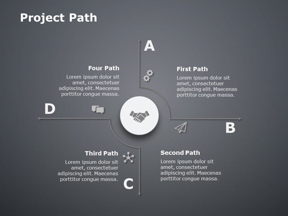Project Path Slides Gray Circular Project Path Diagram with Icon Highlights Presentation ...