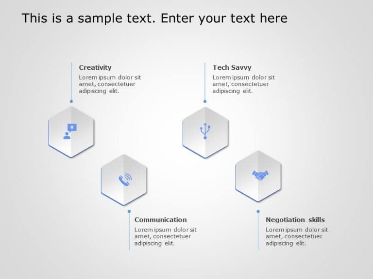 4 Steps Hexagon Core Competencies PowerPoint Template