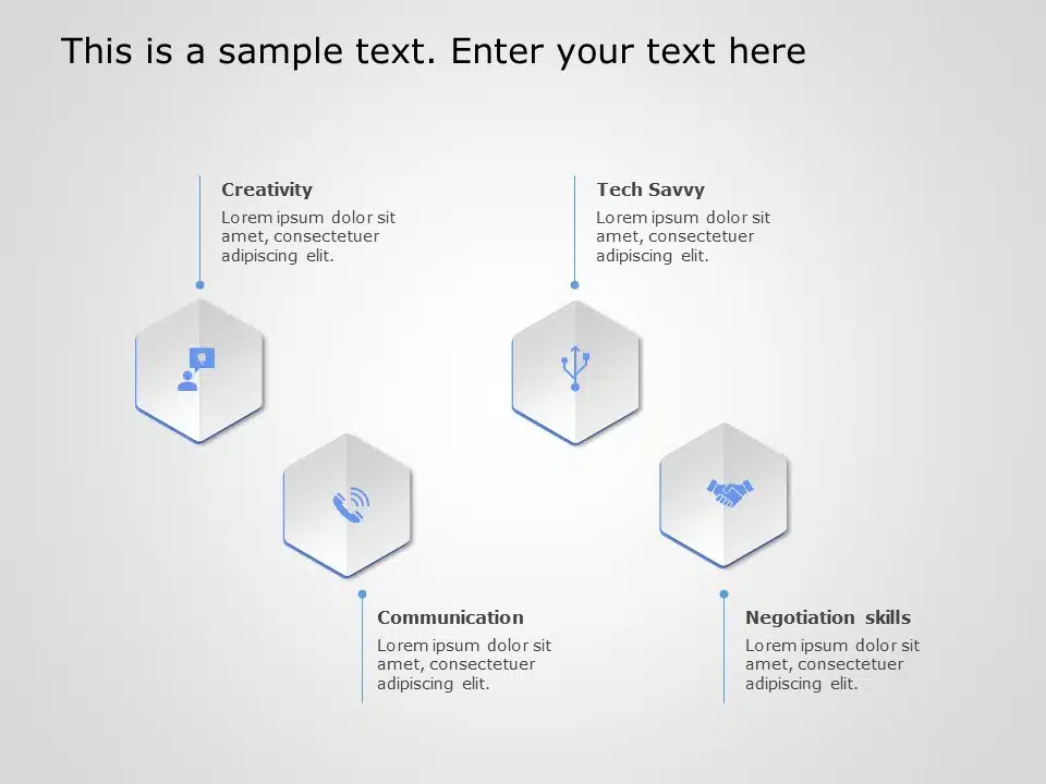 4 Steps Hexagon Core Competencies PowerPoint Template & Google Slides Theme