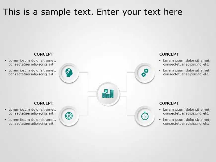 Teal Circular Concept Mapping Infographic on White Background Powerpoint Template