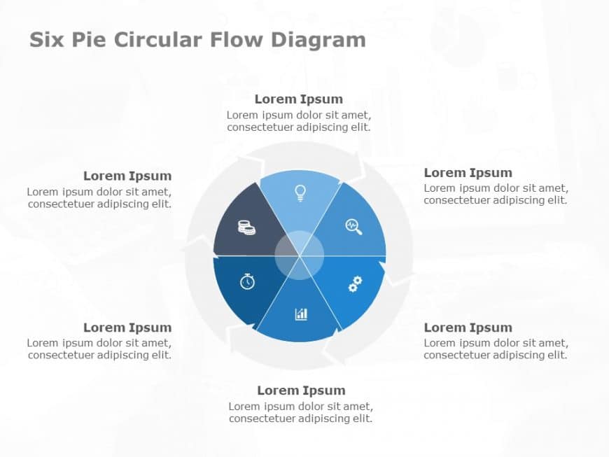 Six Pie Circular Process Flow Diagram PowerPoint Template