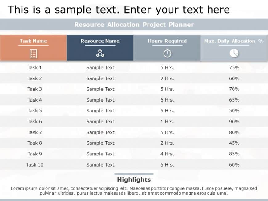 Project Resource Planning Matrix PowerPoint Template