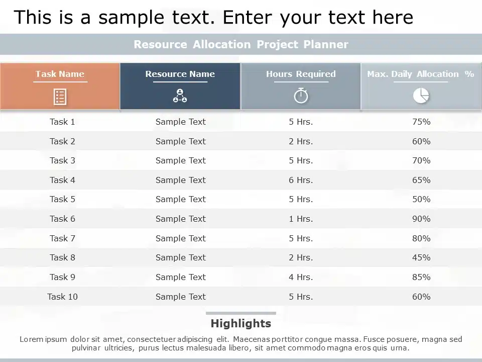 Project Resource Planning Matrix PowerPoint Template & Google Slides Theme