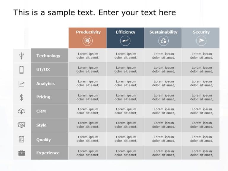 Product Features Table PowerPoint Template SlideUpLift