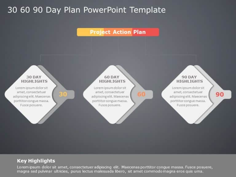 Powerpoint Examples Slides 90 Project Plan Gray Diamond 30-60-90 Day Project Plan Infographic Powerpoint Template