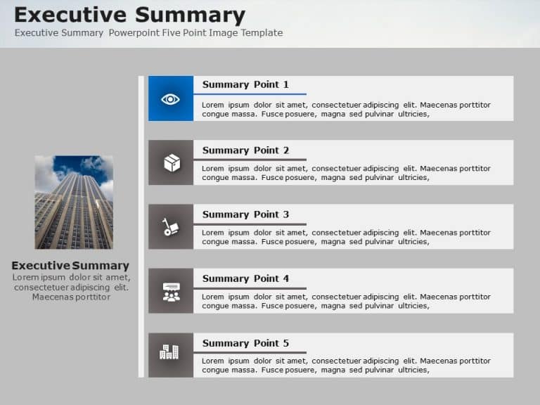 Executive Summary Five Point Image PowerPoint Template & Google Slides Theme