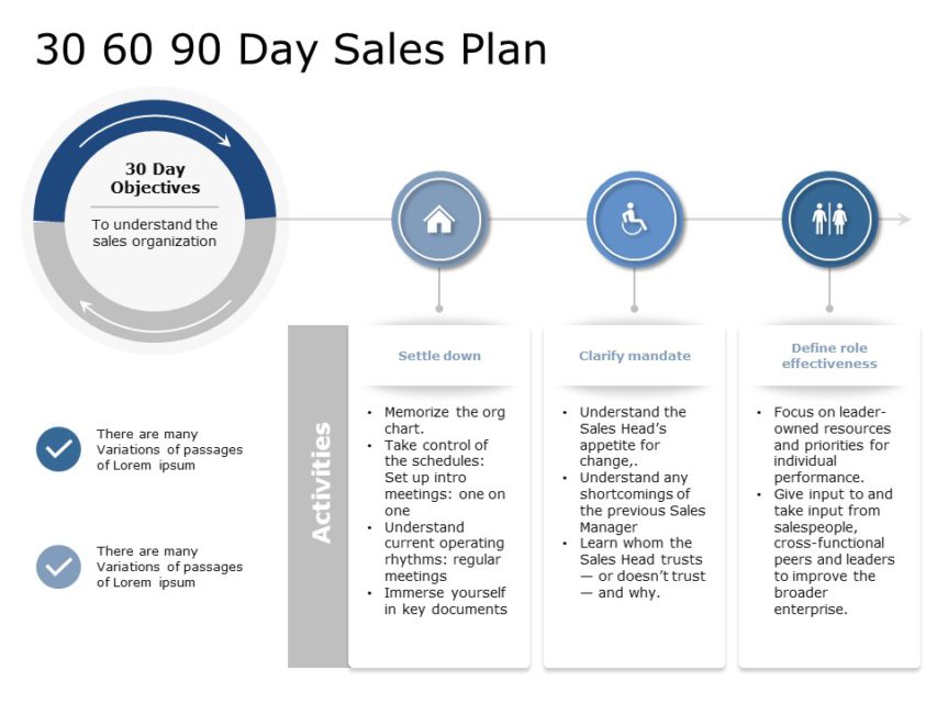 example of executive sales 306090 day plan
