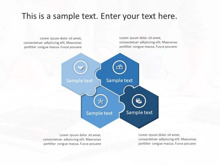 4 Steps Hexagon Puzzle Strategy PowerPoint Template