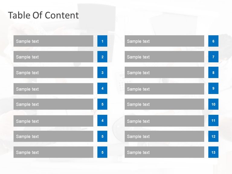 Table of Contents 13 Steps PowerPoint Template