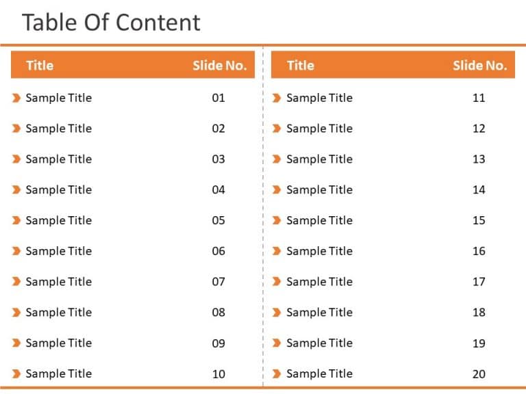 Table of Contents 20 Steps PowerPoint Template