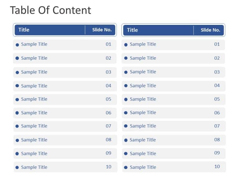 Table of Contents for the Project PowerPoint Template