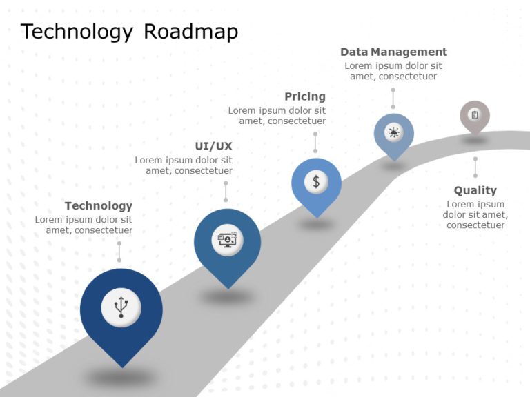 Technology Road Map Path 5 Steps Technology Roadmap Slide Template