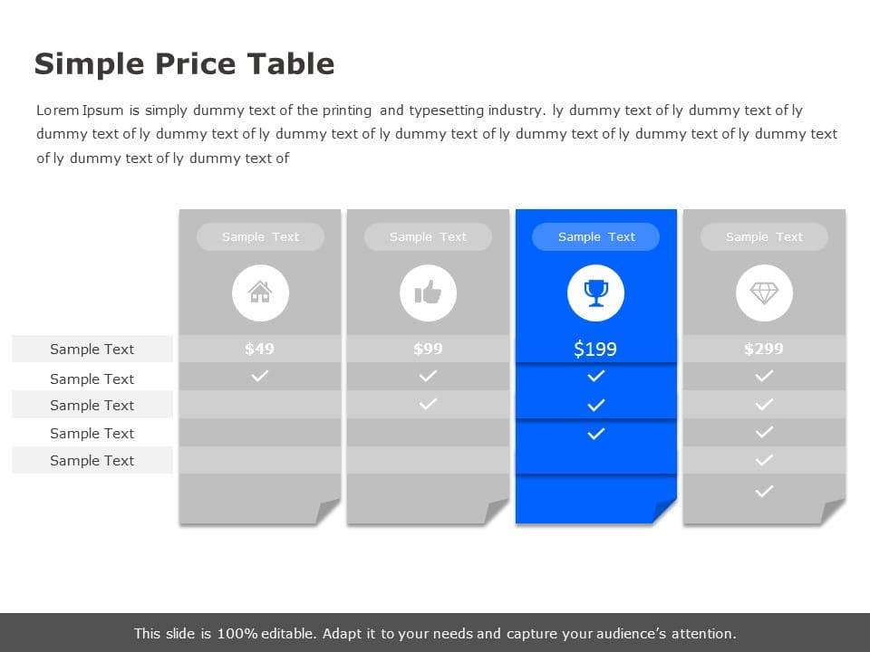 Simple Pricing Table PowerPoint Template