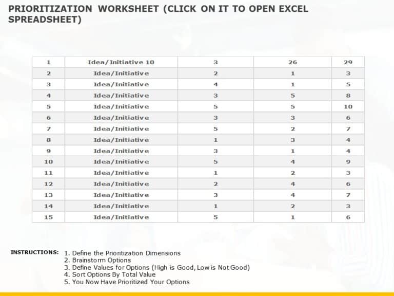 Prioritization Matrix Worksheet PowerPoint Template & Google Slides Theme 4