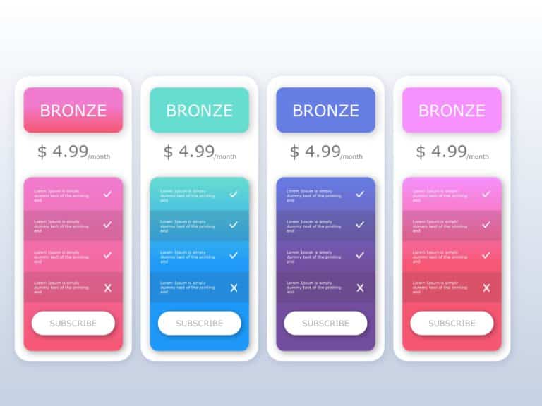 Colored Pricing PowerPoint Table