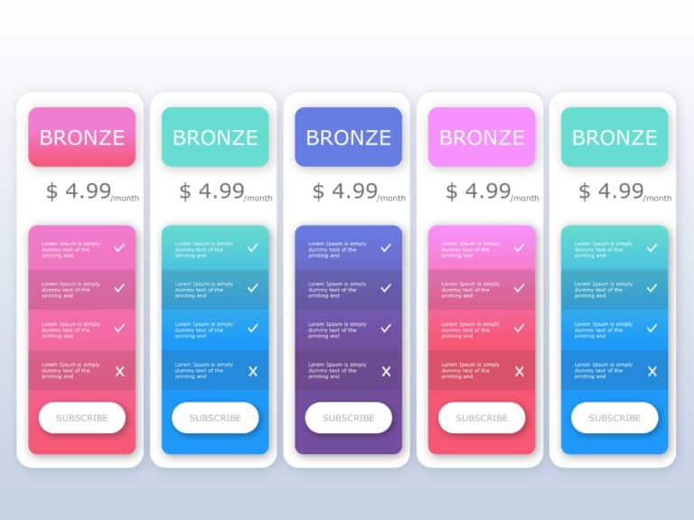 Colored Pricing PowerPoint Table & Google Slides Theme 2