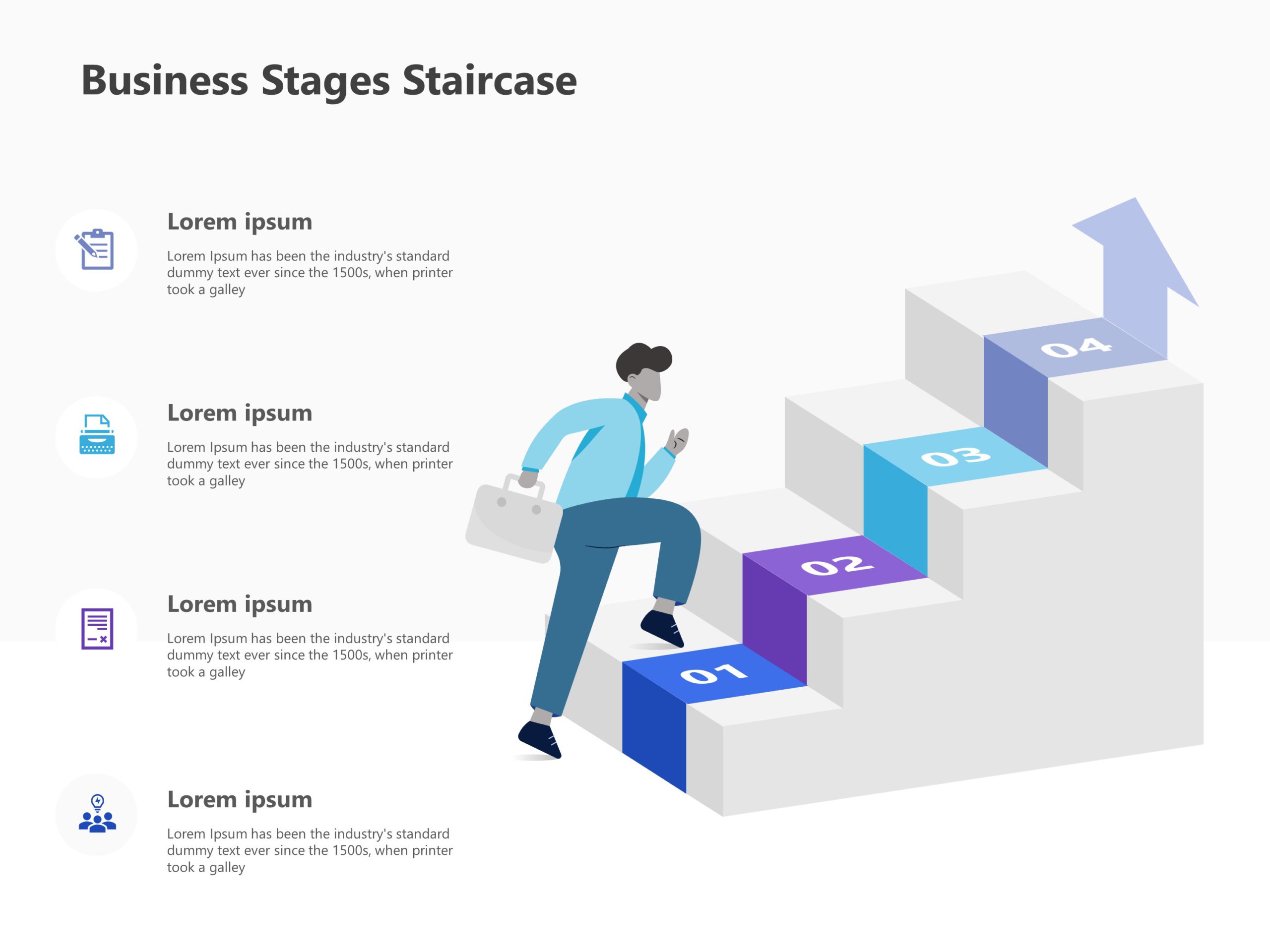 3 Business Stages Staircase Diagram PowerPoint Template